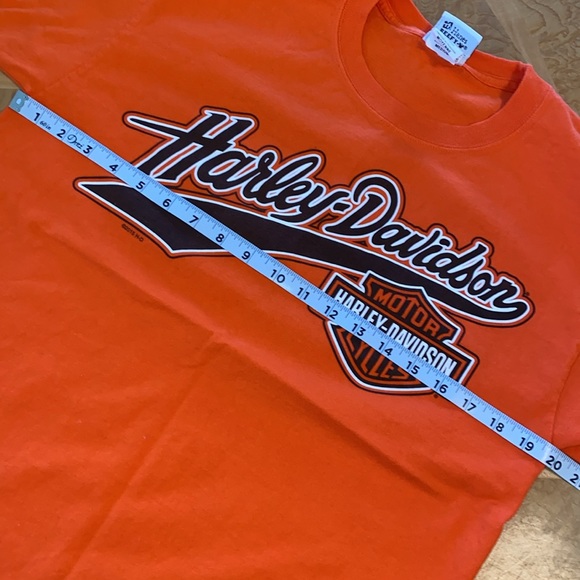 Harley-Davidson Motor Cycles Orange Mens Tee Shirt Finger Lakes Size Medium - Picture 4 of 11